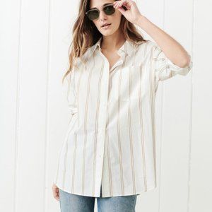 Jenni Kayne Boyfriend White & Khaki Double Striped Button Down Shirt Medium